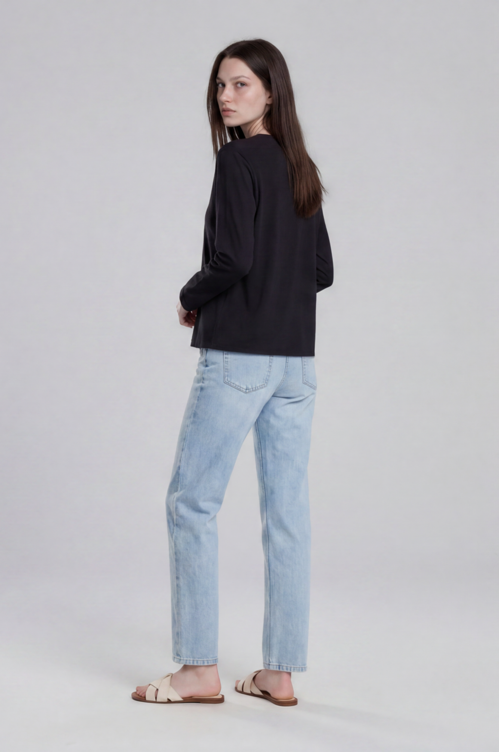 Long Sleeve Black T-Shirt in 100% Pima Cotton