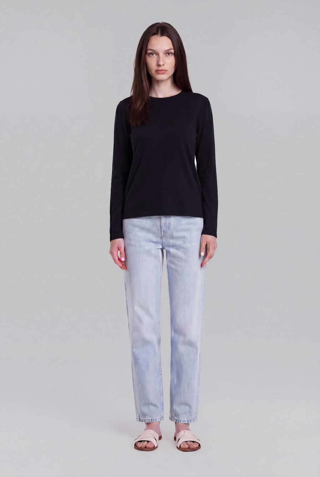 Long Sleeve Black T-Shirt in 100% Pima Cotton