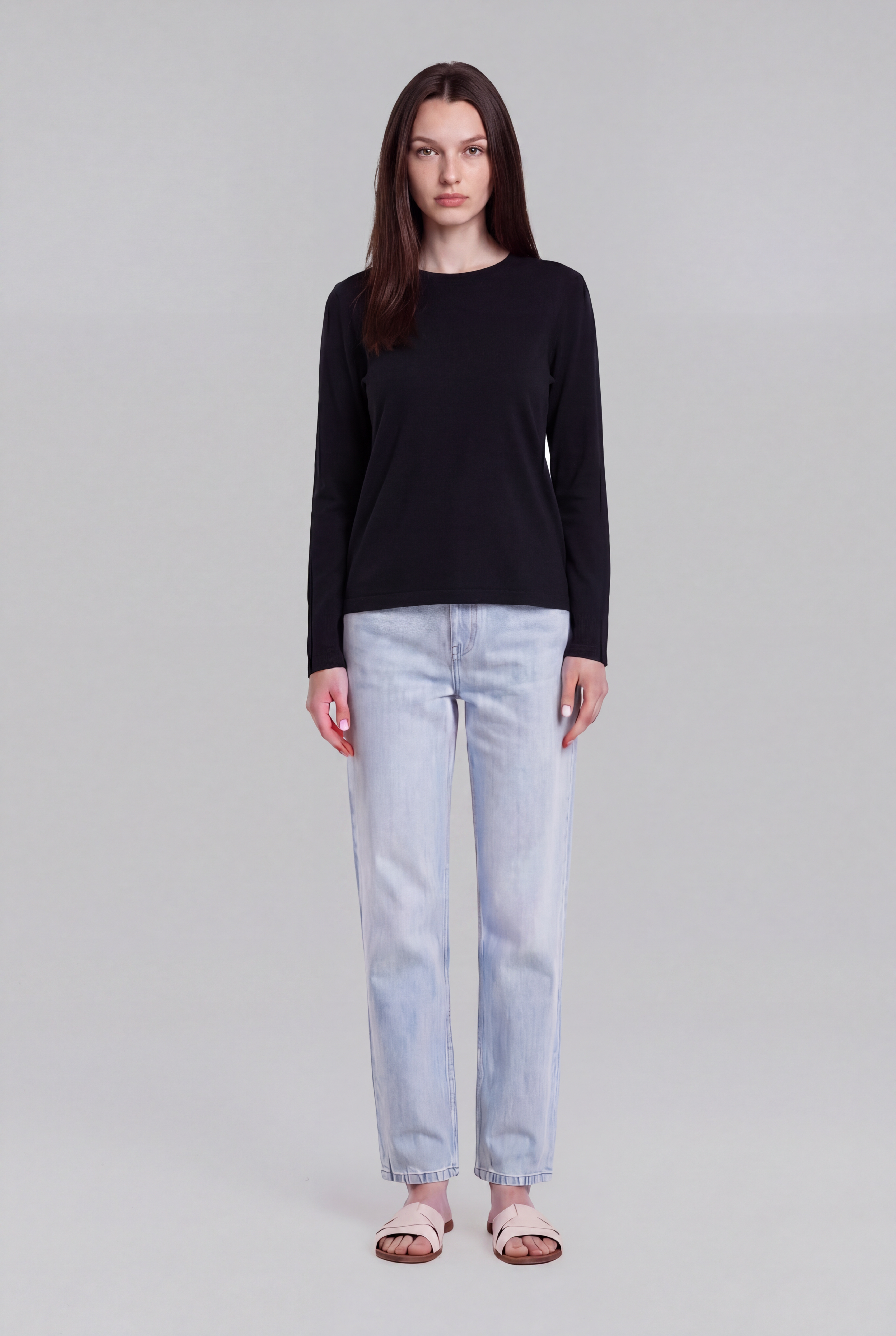 Long Sleeve Black T-Shirt in 100% Pima Cotton